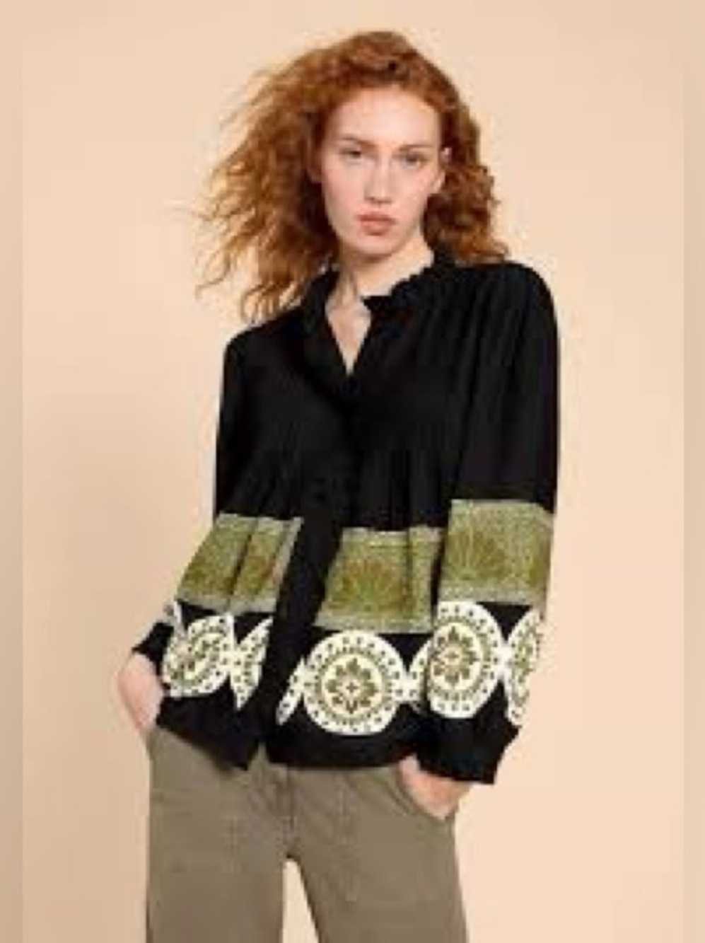 WHITE STUFF | Fia Frill neck print top | size 10